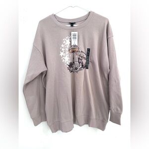 Torrid 0 Super Soft Fleece Mushroom Print Crew Neck Sweatshirt Woman Sz 0 L 12